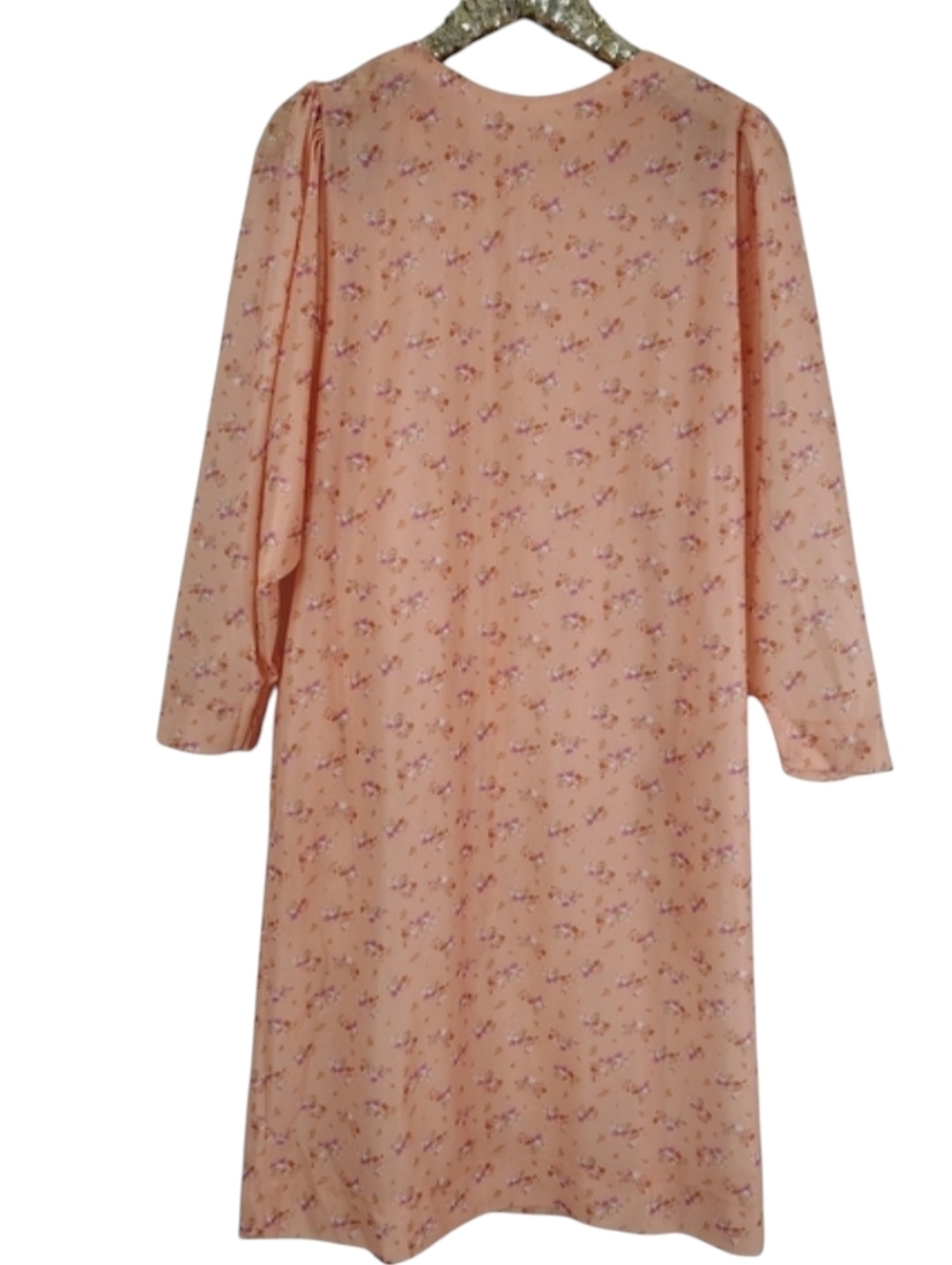 Vintage 70s Women's Floral Light Pink Long Sleeve Midi Plus Size Dress
